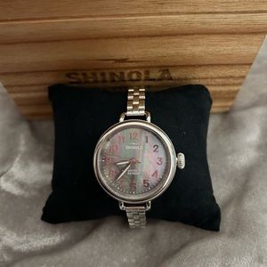 Shinola Ladies Birdy 34mm Watch, Grey Mother of Pearl Dial